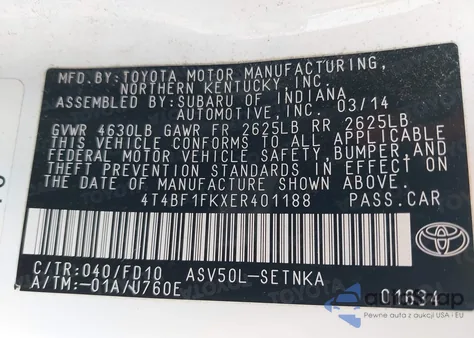 2014 Toyota Camry Le z USA, uszkodzony, nr VIN 4T4BF1FKXER401188